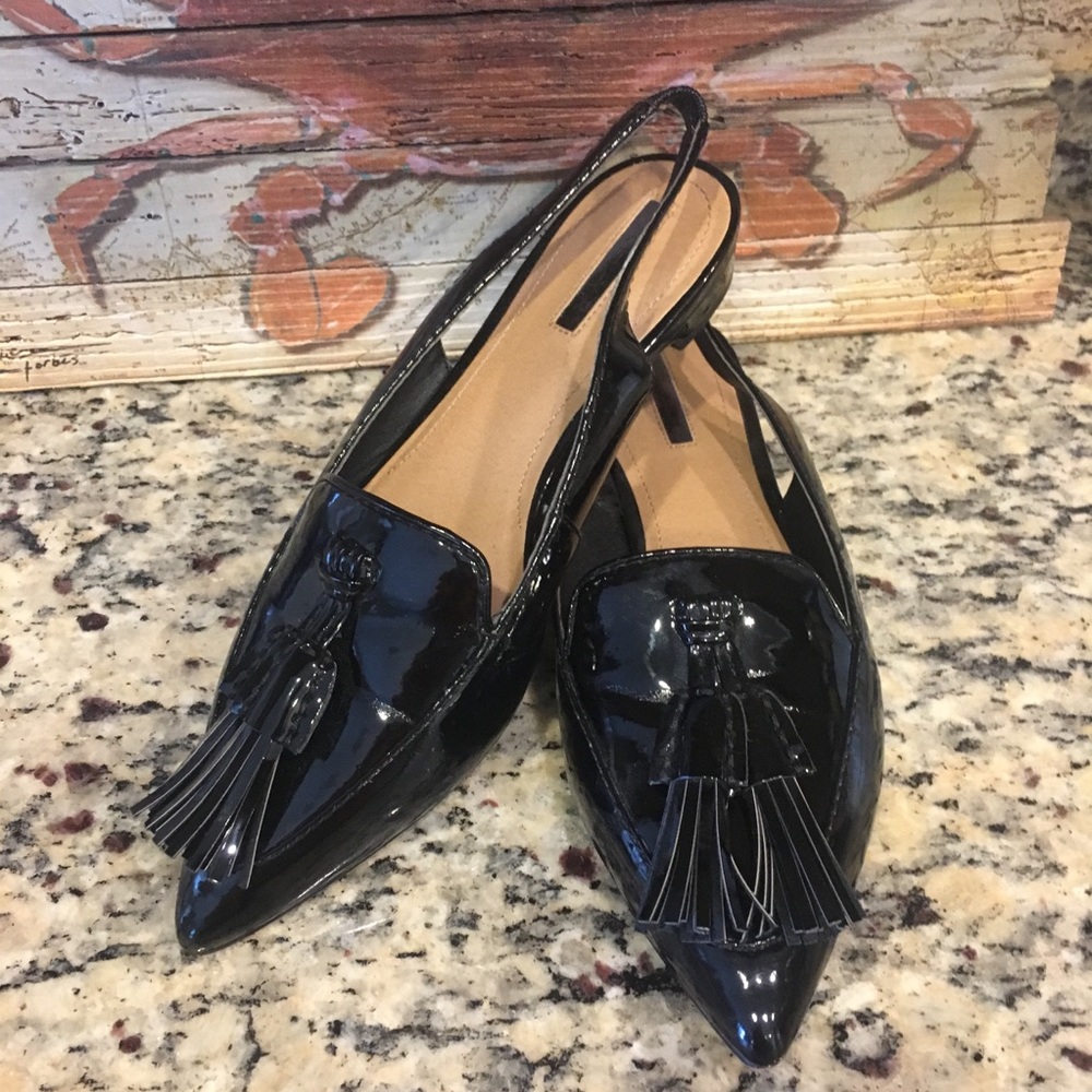 Tahari “Paulina” black patent leather sling back 7